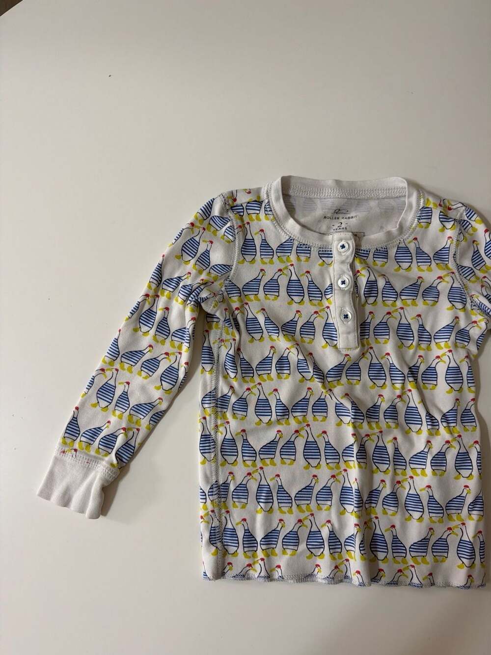 Roller Rabbit Kids Pima Cotton Long Sleeve Henley‎ Pajama Top Stripe Duck Print - Picture 3 of 5